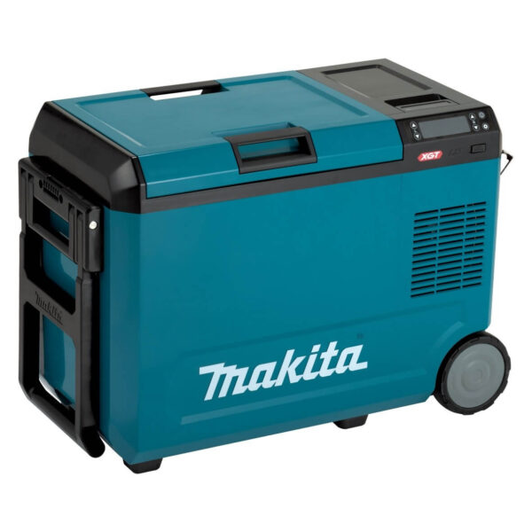 An image of a CW004GZ - Makita 40V Max 29L Dual Zone Cooler & Warmer in front of a white background.